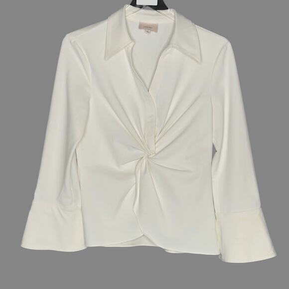 Cinq à Sept L McKenna Twist Front Long Sleeve Blouse in Ivory Career *flaw - Picture 2 of 11